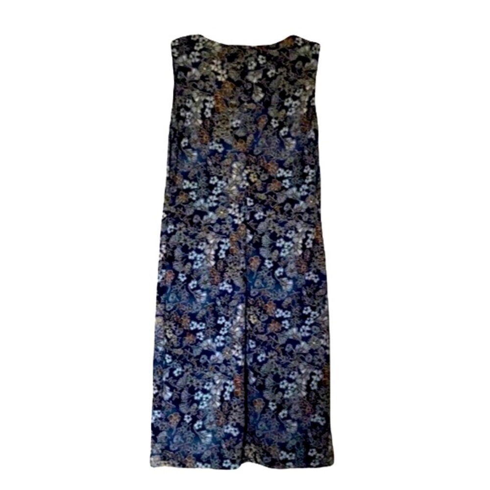 Lightweight Blue, Gray, Brown Floral Round Neck Sleeveless Sheath Dress -Size 6